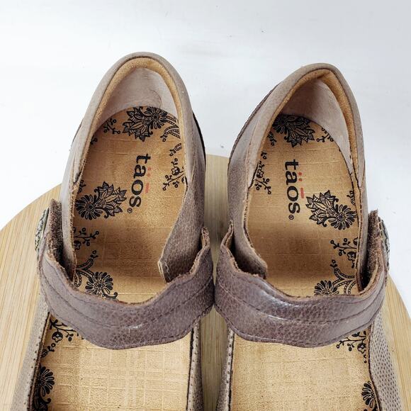Taos Mary Jane Shoes Womens 7 WIDE Bravo Brown Leather Patchwork Comfort Office - Picture 5 of 12